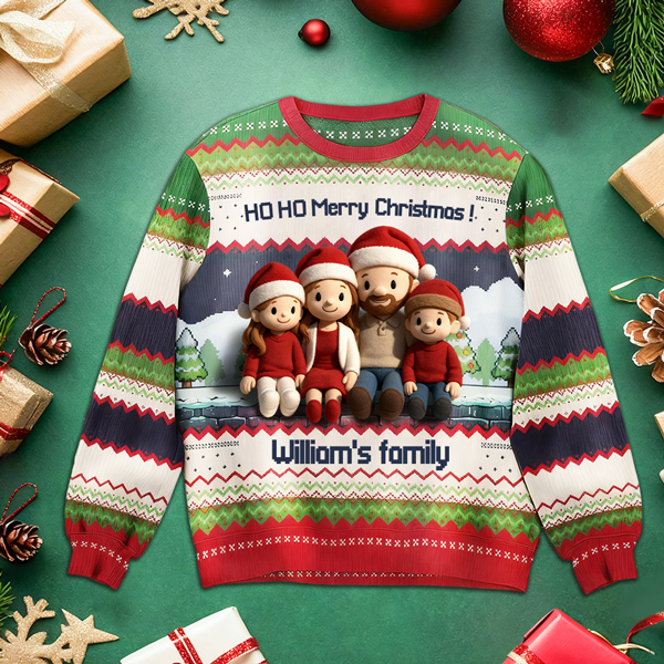 Custom Christmas Ugly Sweater – Personalized Face & Name Knit Jumper, Funny Holiday Gift For Family For Lover-mekesllser-Mekesllser,Christmas,Ugly Sweater