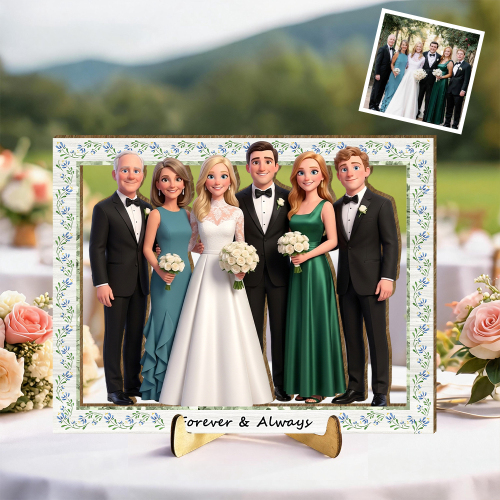  Custom Wooden Wall Art, Personalized Photo Wooden Frame Art For Home Decor, Custom 3d Couple Illustration, Memorable Wedding Gift Ideas And Return Gifts, For Couples