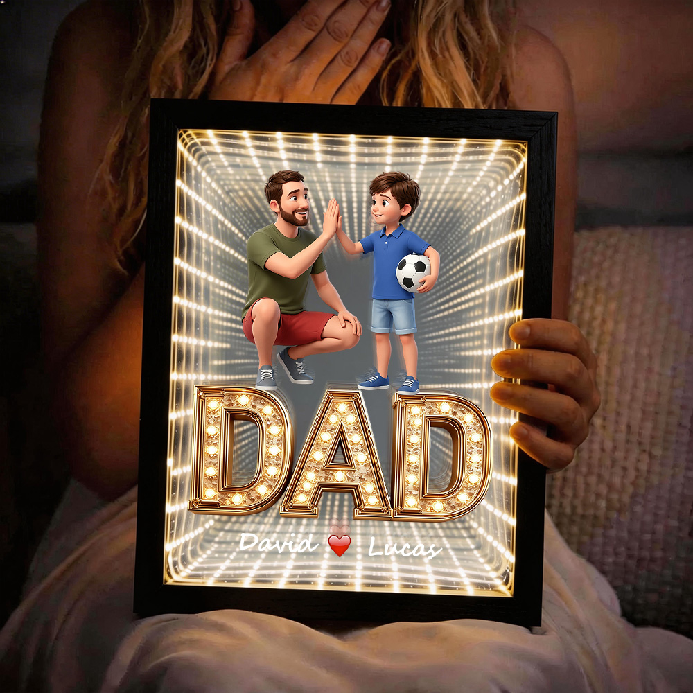 Custom Photo Infinity Mirror Light Box – Father's Day & Birthday Gift For Dad, Personalized Present That Shows Your Love For Him