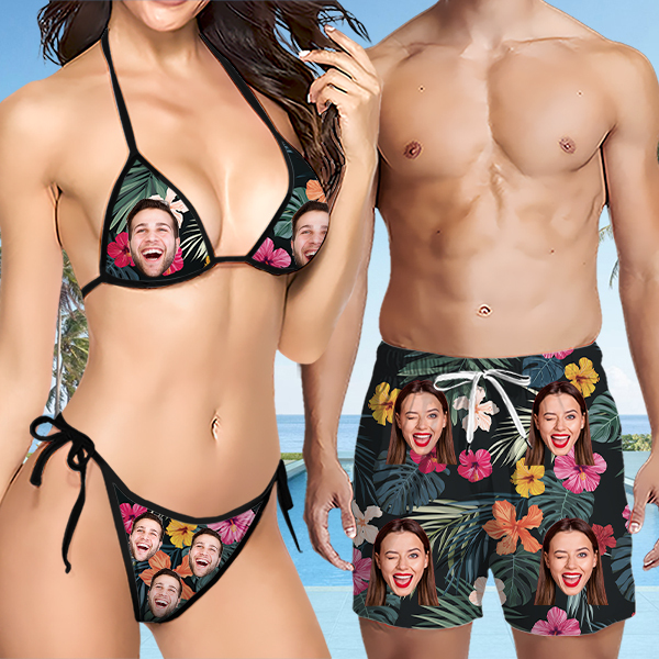 Custom Hawaiian Mens‘ Shorts Personalized Photo Flower Hawaiian Sports Beach Shorts Gift For Him For Husband-mekesllser-Swimwear,Mekesllser,Summer Sale,Swimwear For Men,For Men,Hawaiian,Hawaiian Shorts