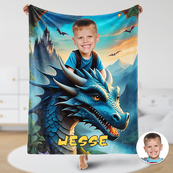 Custom Ridding Dragons Blankets Personalized Boy Flying Sky Blanket Gift For Boys-mekesllser-Mekesllser,For Kids,IP,Home&Living,Blanket,For Boys,Dinosaur,Kid's Animal Theme,Blanket for Boys,Autumn Sale,Children's Daily Style