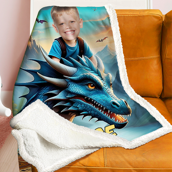 Custom Ridding Dragons Blankets Personalized Boy Flying Sky Blanket Gift For Boys-mekesllser-Mekesllser,For Kids,IP,Home&Living,Blanket,For Boys,Dinosaur,Kid's Animal Theme,Blanket for Boys,Autumn Sale,Children's Daily Style