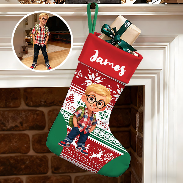 Personalized Christmas Stocking With Face And Name - Custom Family Gift For Family ，husband, Wife, Kids-mekesllser-Mekesllser,Christmas,Home Decor,AI,Christmas Stockings
