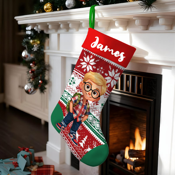 Personalized Christmas Stocking With Face And Name - Custom Family Gift For Family ，husband, Wife, Kids-mekesllser-Mekesllser,Christmas,Home Decor,AI,Christmas Stockings