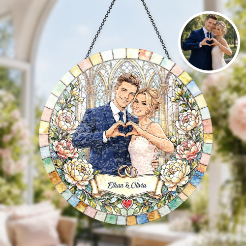 Custom Window Hanging Suncatcher , Water Ripple , Catch The Light And Cherish Your Forever , Personalized Wedding Suncatcher With Engraved Initials , Sentimental Home Decor For Your First Home Together , Wedding Gift For Couple , Custom Photo Suncatcher