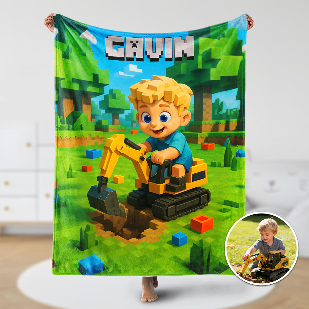 Custom Cartoon Game Blanket – Personalized 3d Effective Game Style Blanket With Photo & Name | Unique Gift For Family For Christmas For Kids-mekesllser-Mekesllser,For Kids,IP,Home&Living,Blanket,For Boys,Blanket for Boys,AI,3D Blanket,Minecraft