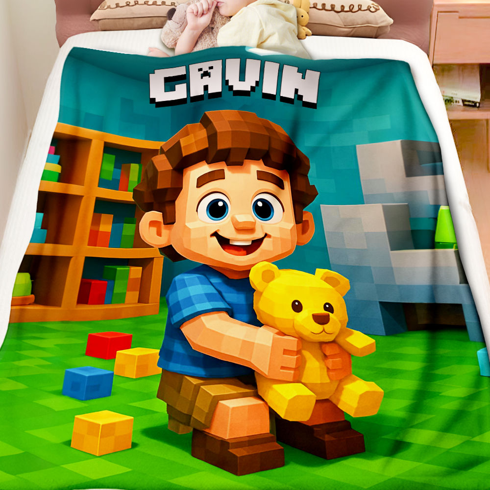 Custom Cartoon Game Blanket – Personalized 3d Effective Game Style Blanket With Photo & Name | Unique Gift For Family For Christmas For Kids-mekesllser-Mekesllser,For Kids,IP,Home&Living,Blanket,For Boys,Blanket for Boys,AI,3D Blanket,Minecraft