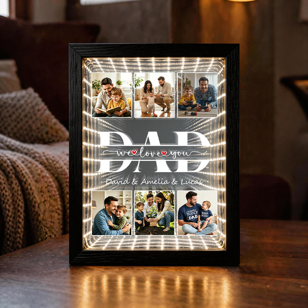 Infinity Mirror Light Box With Personal Photo – Perfect For Father's Day & Dad's Birthday, A Custom Gift To Show How Much You Love Dad