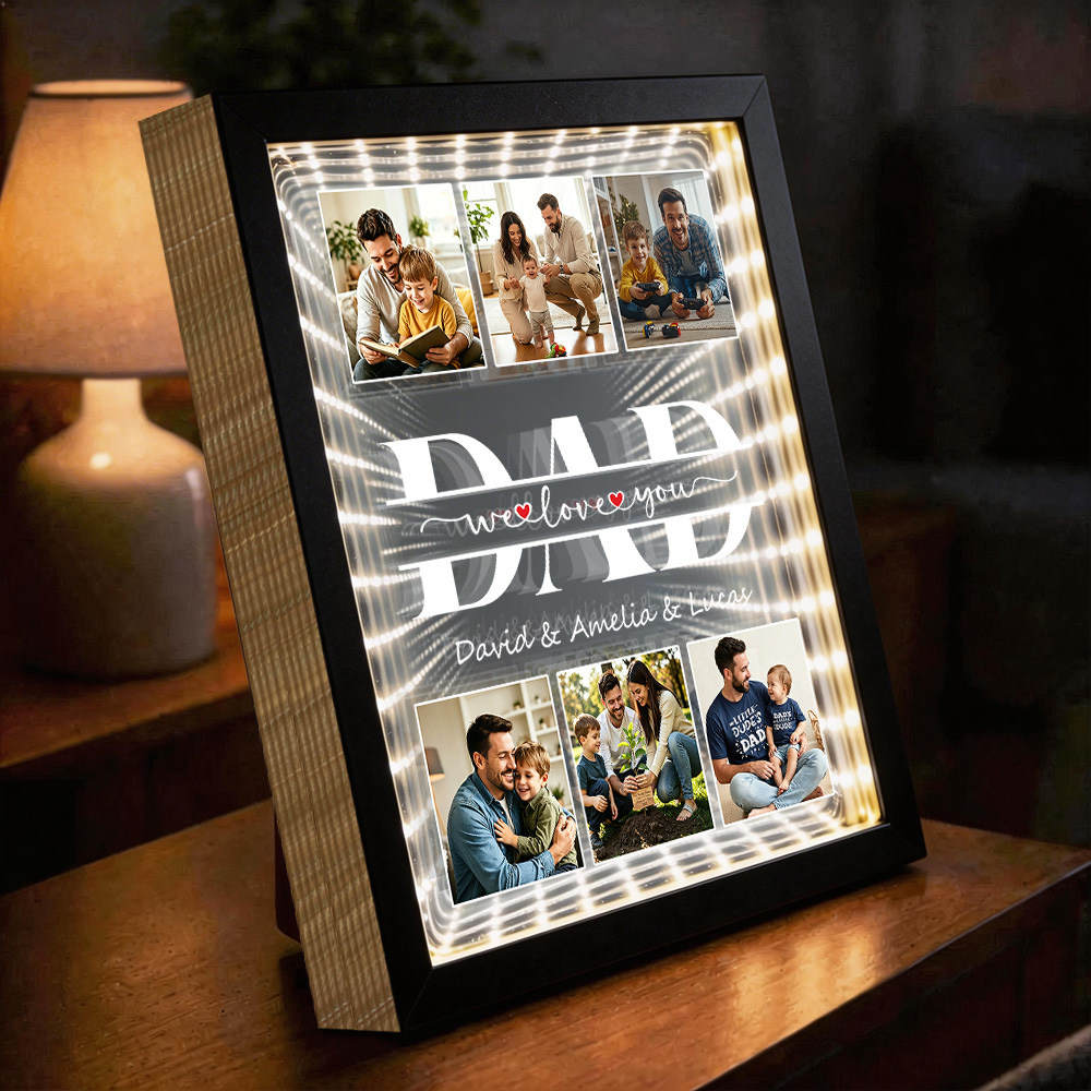 Infinity Mirror Light Box With Personal Photo – Perfect For Father's Day & Dad's Birthday, A Custom Gift To Show How Much You Love Dad