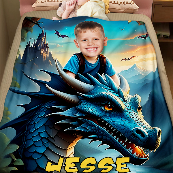 Custom Ridding Dragons Blankets Personalized Boy Flying Sky Blanket Gift For Boys-mekesllser-Mekesllser,For Kids,IP,Home&Living,Blanket,For Boys,Dinosaur,Kid's Animal Theme,Blanket for Boys,Autumn Sale,Children's Daily Style