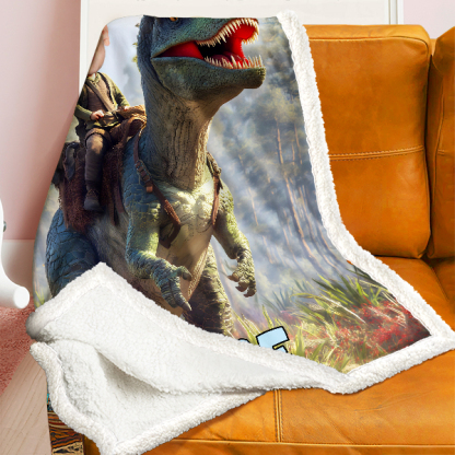 Custom Dinosaur Blankets Personalized Face & Name Hero Blanket Gifts For Boys-mekesllser-dinosaur blanket,Mekesllser,For Kids,Home&Living,Blanket,For Boys,Dinosaur,Blanket for Boys