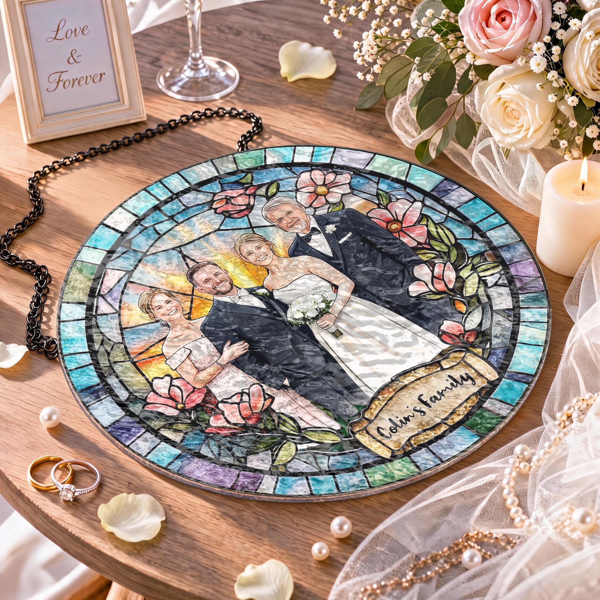 Custom Window Hanging Suncatcher, Personalized Window Stained Glass Home Decor, Ideal Personalized Gift For Couples Wedding Anniversary Photo Love Gift