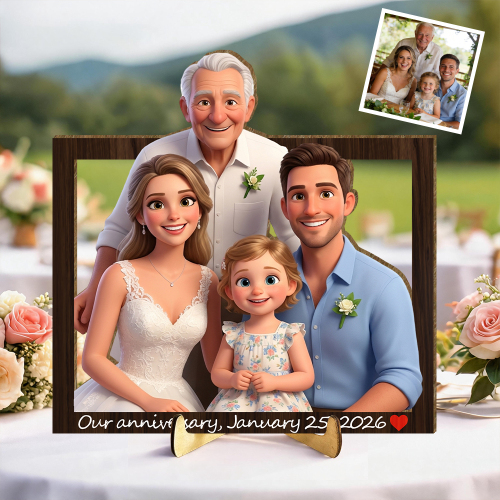  Custom Wooden Wall Art For Home Decor, Personalized Photo Wooden Frame Art With Custom Cartoon Couple Design, 3d Wedding Decor, For Couples
