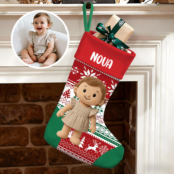 Personalized Christmas Stocking With Face And Name - Custom Family Gift For Family ，husband, Wife, Kid-mekesllser-Mekesllser,Christmas,Home Decor,AI,Christmas Stockings