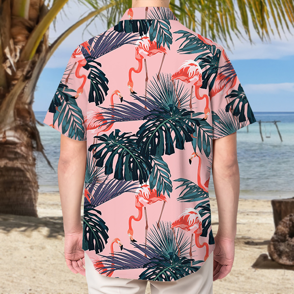 Custom Hawaiian Pink Flamingo Shirt With Personalized Face Holiday Plant Beach Shirt  Holiday Gift For Men, For Husband-mekesllser-Swimwear,Mekesllser,Summer Sale,Swimwear For Men,For Men,Hawaiian,Hawaiian Shirt,Men's Hawaiian Shirt