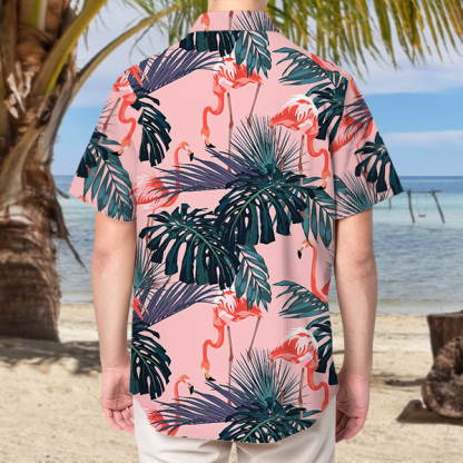 Custom Hawaiian Pink Flamingo Shirt With Personalized Face Holiday Plant Beach Shirt  Holiday Gift For Men, For Husband-mekesllser-Swimwear,Mekesllser,Summer Sale,Swimwear For Men,For Men,Hawaiian,Hawaiian Shirt,Men's Hawaiian Shirt