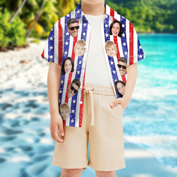 Custom Independence Day Short Sleeve Shirt Face Teenage Hawaiian Shirt American Flag Straps Beach Holiday Gift For Kids-mekesllser-Swimwear,Mekesllser,American Flag,Summer Sale,Hawaiian Shirt,For Kids,Swimwear For Kids,Kid's Hawaiian Shirt,For Boys,For Girls