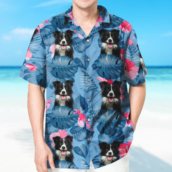 Custom Dog Men's Pet Face Flower Hawaiian Shirt Beach Shirt Holiday Gift For Men, For Pet Lover-mekesllser-Swimwear,Mekesllser,Summer Sale,Swimwear For Men,For Men,Hawaiian,Hawaiian Shirt,Men's Hawaiian Shirt,For Pet Lovers