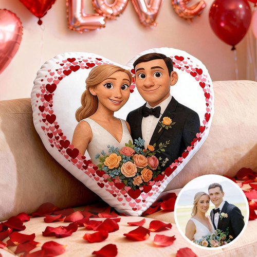 Custom Couple Photo Pillow – Red Heart-shaped Personalized Pillow For Valentine’s Day Gifts