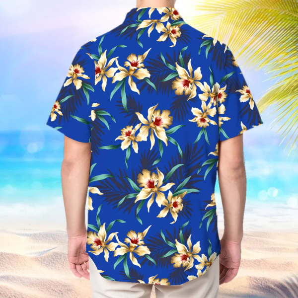 Custom Yellow Hibiscus Shirt With Face Blue Holiday Beach Shirt Hawaiian Beach Shirt Holiday Gift For Men-mekesllser-Swimwear,Mekesllser,Summer Sale,Swimwear For Men,For Men,Hawaiian,Hawaiian Shirt,Men's Hawaiian Shirt