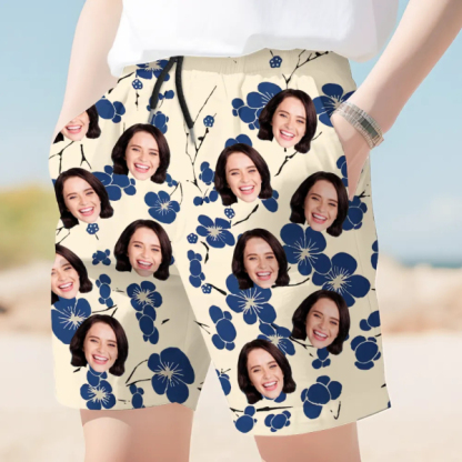 Custom Cherry Blossom Men’s Beach Shorts Personalized Photo  Hawaiian Japanese Art Sports Shorts Gift For Him For Husband-mekesllser-Swimwear,Mekesllser,Summer Sale,Beach Shorts,Swimwear For Men,For Men,Japanese Art