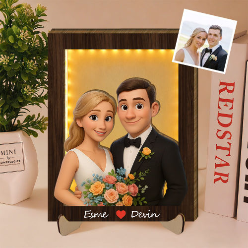Personalized 3d Wooden Cartooned Light Wall Art, Custom Cartoon Portrait, Wood Home Decor, Night Light Gift, Valentine's Day Gift, Birthday Gifts, Anniversary Gifts,