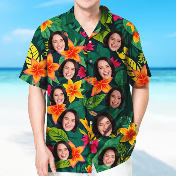 Custom Hawaiian Shirt With Face Flower Beach Shirt Hawaiian Beach Shirt Holiday Gift For Men-mekesllser-Swimwear,Mekesllser,Summer Sale,Swimwear For Men,For Men,Hawaiian,Hawaiian Shirt,Men's Hawaiian Shirt