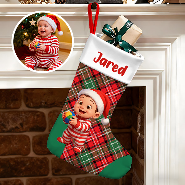 Personalized Christmas Stocking With Face And Name - Custom Family Gift For Family ，husband, Wife, Kid-mekesllser-Mekesllser,Christmas,Home Decor,AI,Christmas Stockings