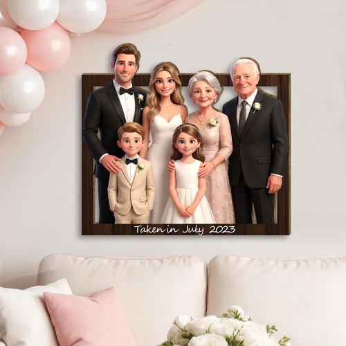  Custom Wooden Wall Art For Home Decor, Personalized Photo Wooden Frame Art With Custom Cartoon Couple Design, 3d Wedding Decor, Gift For Couples