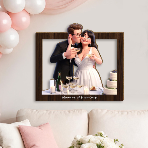 Custom Wooden Wall Art – Stylish Home Decor, 3d Wooden Photo Frame Art With Custom Names, Lovely Wedding Gift For Couples