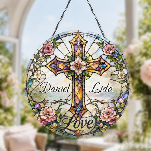 Custom Window Hanging Suncatcher Water Ripple Window Art Home Decor, Wedding Couple Family Keepsake Valentine Gifts, Personalized Gift For Newlyweds