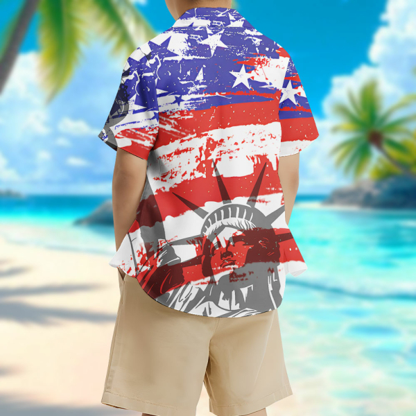 Custom American Flag Short Sleeve Shirt Face Independence Day Teenage Hawaiian Shirt Beach Holiday Gift For Kids-mekesllser-Swimwear,Mekesllser,American Flag,Summer Sale,Hawaiian Shirt,For Kids,Swimwear For Kids,Kid's Hawaiian Shirt,For Boys,For Girls
