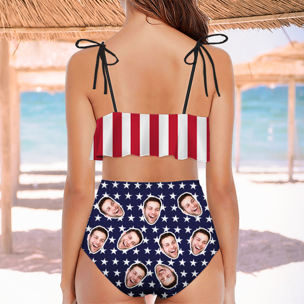 Mekesllser Custom American Flag Bathing Bikini Suits Women's Ruffle Summer  Suits High Waisted Two Pieces Bathing Suits Gift For Her