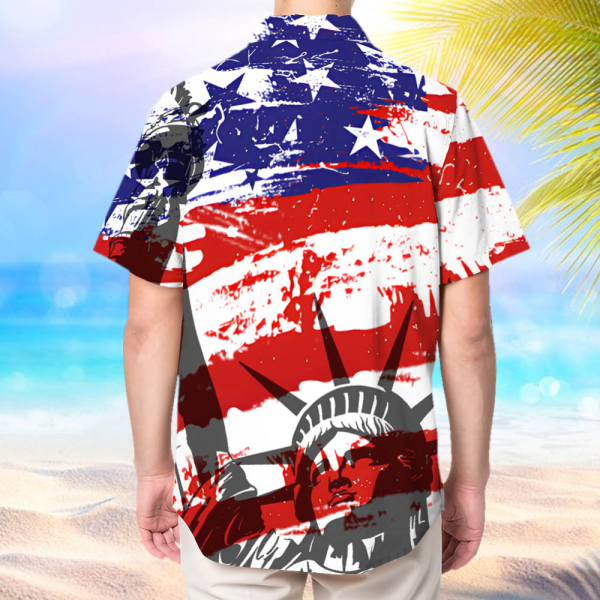 Custom American Flag Status Of Liberty Hawaiian Shirt With Face Holiday Beach Shirt The Independence Day Beach Shirt Holiday Gift For Men, For Husband-mekesllser-Swimwear,Mekesllser,American Flag,Summer Sale,Swimwear For Men,For Men,Hawaiian Shirt,Men's Hawaiian Shirt,Independence Day