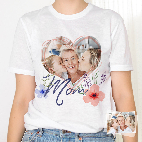 Custm Mothers‘ Day Short Sleeve T-shirt Personalized Photo Moms' Day T-shirt Gift For Mom For Grandma-mekesllser-Mekesllser,T-shirts,Mother's Day,For Grandparents