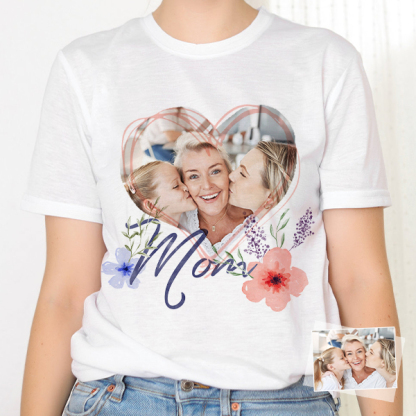 Custm Mothers‘ Day Short Sleeve T-shirt Personalized Photo Moms' Day T-shirt Gift For Mom For Grandma-mekesllser-Mekesllser,T-shirts,Mother's Day,For Grandparents