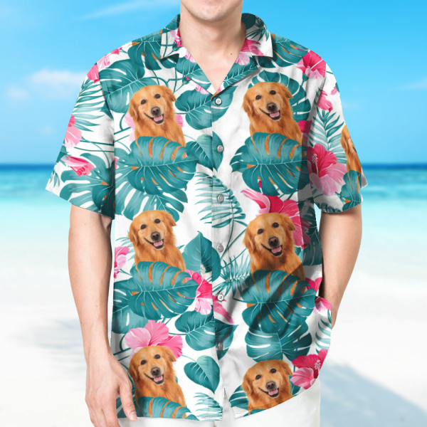 Custom Dog Face Flower Hawaiian Shirt Beach Shirt Holiday Gift For Men, For Pet Lover-mekesllser-Swimwear,Mekesllser,Summer Sale,Swimwear For Men,For Men,Hawaiian,Hawaiian Shirt,Men's Hawaiian Shirt,For Pet Lovers