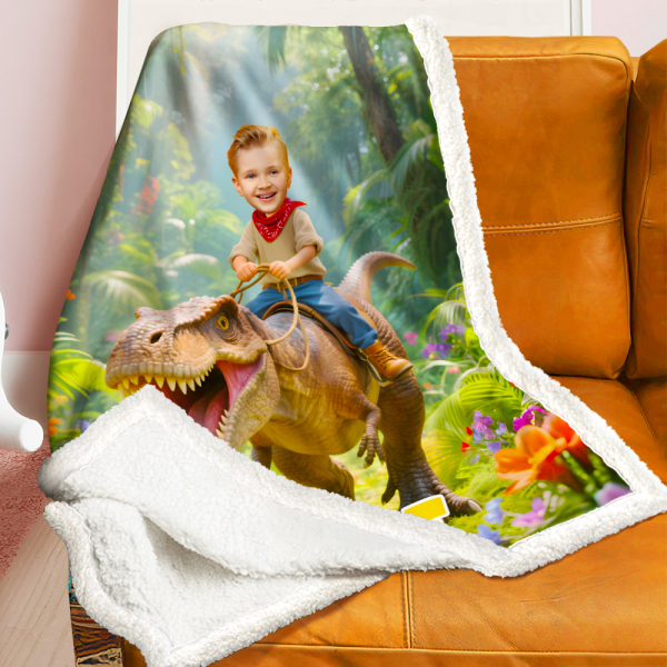 Custom Rainforest Dinosaur Blankets Personalized Boy Riding Dinosaur Blanket Gift For Boys-mekesllser-dinosaur blanket,Mekesllser,For Kids,IP,Home&Living,Blanket,For Boys,Dinosaur,Kid's Animal Theme,Blanket for Boys,Autumn Sale,Children's Daily Style