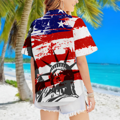 Custom Status Of Liberty Women's Hawaiian Shirt With Face American Flag Hawaiian Personalized Gifts For Her-mekesllser-Swimwear For Women,For Women,Swimwear,Mekesllser,American Flag,Summer Sale,Hawaiian Shirt,Women's Hawaiian Shirt