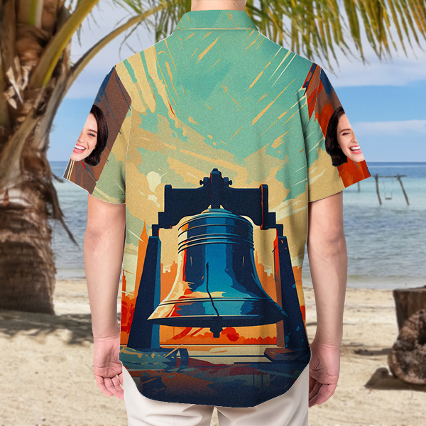 Custom American Liberty Bell Hawaiian Shirt With Face Holiday Independence Day Beach Shirt Beach Shirt Holiday Gift For Men-mekesllser-Swimwear,Mekesllser,Summer Sale,Swimwear For Men,For Men,Hawaiian Shirt,Men's Hawaiian Shirt,Independence Day