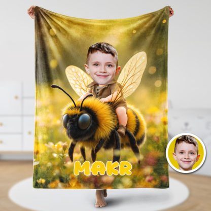 Custom Animal Blankets Personalized Boy Riding Bee Blanket Gift For Boys-mekesllser-Mekesllser,For Kids,IP,Home&Living,Blanket,For Boys,Kid's Animal Theme,Blanket for Boys,Autumn Sale,Children's Daily Style