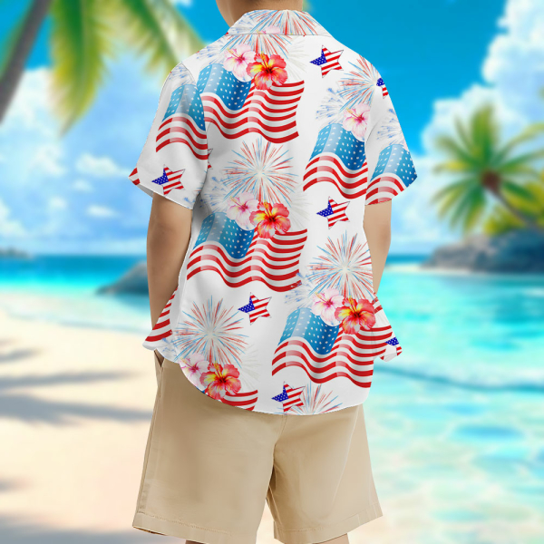 Custom American Flag Hawaiian Short Sleeve Shirt Face Independence Day Teenage Hawaiian Shirt Beach Holiday Gift For Kids-mekesllser-Swimwear,Mekesllser,American Flag,Summer Sale,Hawaiian,Hawaiian Shirt,For Kids,Swimwear For Kids,Kid's Hawaiian Shirt,For Boys,For Girls
