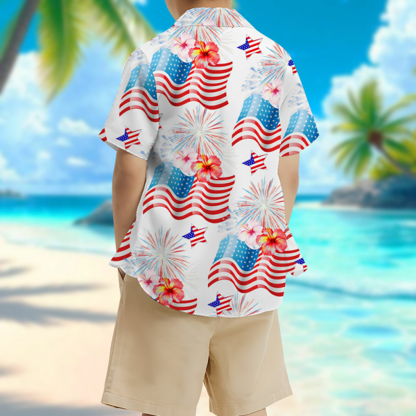 Custom American Flag Hawaiian Short Sleeve Shirt Face Independence Day Teenage Hawaiian Shirt Beach Holiday Gift For Kids-mekesllser-Swimwear,Mekesllser,American Flag,Summer Sale,Hawaiian,Hawaiian Shirt,For Kids,Swimwear For Kids,Kid's Hawaiian Shirt,For Boys,For Girls