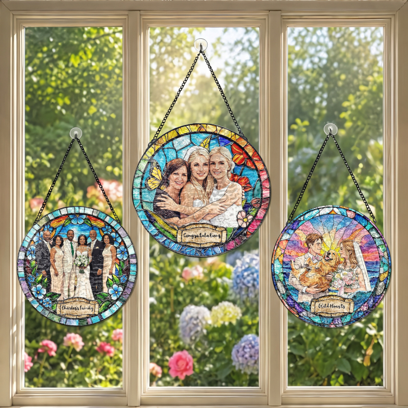 Custom Window Hanging Suncatcher, Handcrafted Personalized Window Stained Glass Decor, Romantic Personalized Gift For Couples Valentine Gifts For Wife Husband