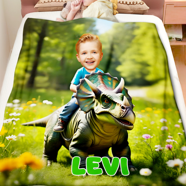 Custom Rainforest Dinosaur Blankets Personalized Boy Riding Triceratops Dinosaur Blanket Gift For Boys-mekesllser-dinosaur blanket,Mekesllser,For Kids,IP,Home&Living,Blanket,For Boys,Dinosaur,Kid's Animal Theme,Blanket for Boys,Autumn Sale,Children's Daily Style