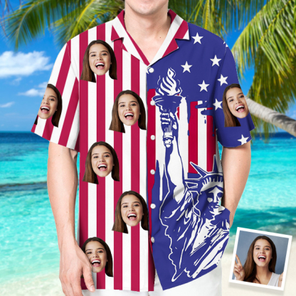 Custom Statue Of Liberty Hawaiian Shirt With Face Holiday American Flag Independence Day Beach Shirt Beach Shirt Holiday Gift For Men-mekesllser-Swimwear,Mekesllser,American Flag,Summer Sale,Swimwear For Men,For Men,Hawaiian Shirt,Men's Hawaiian Shirt,Independence Day
