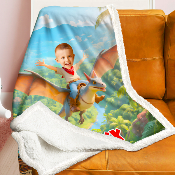 Custom Flying Dinosaur Blankets Personalized Boy Riding Dinosaur Blanket Gift For Boys-mekesllser-dinosaur blanket,Mekesllser,For Kids,IP,Home&Living,Blanket,For Boys,Dinosaur,Kid's Animal Theme,Blanket for Boys,Autumn Sale,Children's Daily Style
