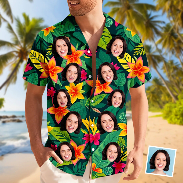 Custom Hawaiian Shirt With Face Flower Beach Shirt Hawaiian Beach Shirt Holiday Gift For Men-mekesllser-Swimwear,Mekesllser,Summer Sale,Swimwear For Men,For Men,Hawaiian,Hawaiian Shirt,Men's Hawaiian Shirt