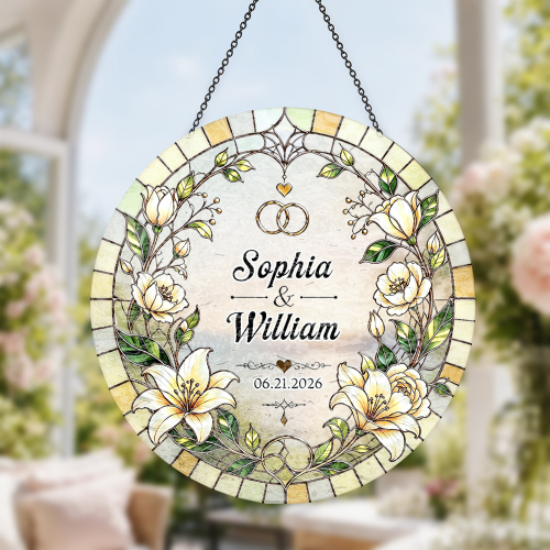Custom Window Hanging Suncatcher ,  Turn Your Love Story Into Dancing Rainbows , Personalized Wedding Suncatcher With Names & Wedding Date , Romantic Home Decor For The Newlywed Nest , Wedding Gift For Couple