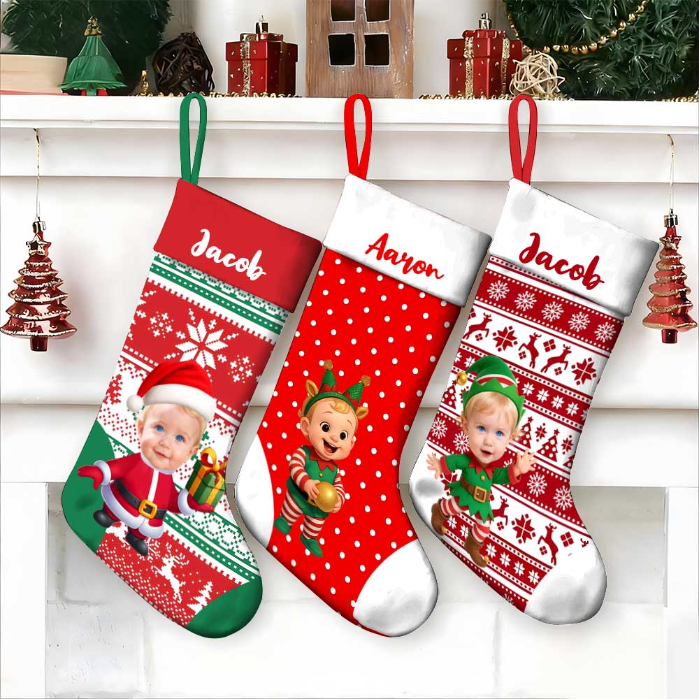 Personalized Christmas Stocking With Face And Name - Custom Family Gift For Family ，husband, Wife, Kids-mekesllser-Mekesllser,Christmas,Home Decor,AI,Christmas Stockings